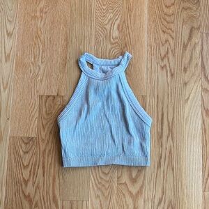 Ribbed Halter Crop Top in Grey
